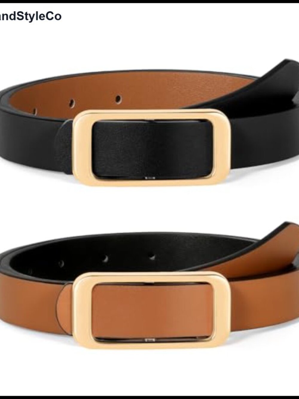 Reversible Faux Leather Belt with Gold Buckle - Skinny 0.9" Wide, for Jeans &